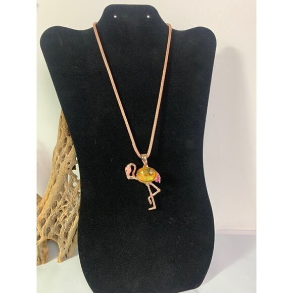Rmn ROMAN Flamingo Pendant on a Rose Gold Tone Mesh Choker Necklace - Picture 1 of 12